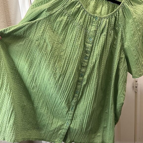 Liz & Me Green Pintucked Pleated Button Up Short Sleeve Top Blouse Women Size 3X - Picture 4 of 10